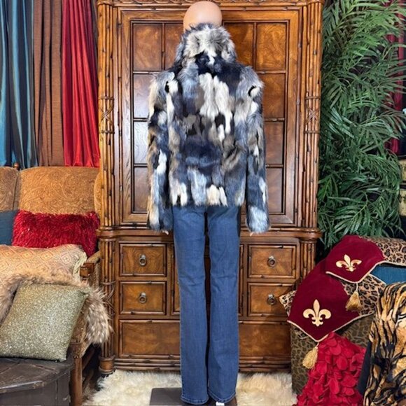 Boston Proper Blue Multi Premium Faux Fur Coat - Picture 7 of 16